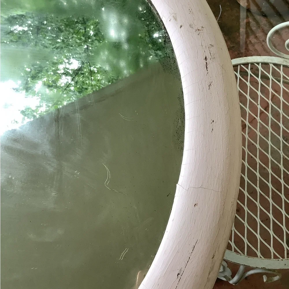 Antique Vintage Cottagecore Blush Pink Oval Wood Mirror